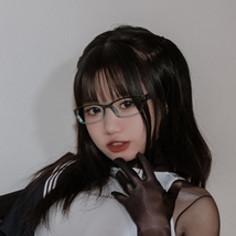 柒柒不可爱双马尾连体黑丝泳衣